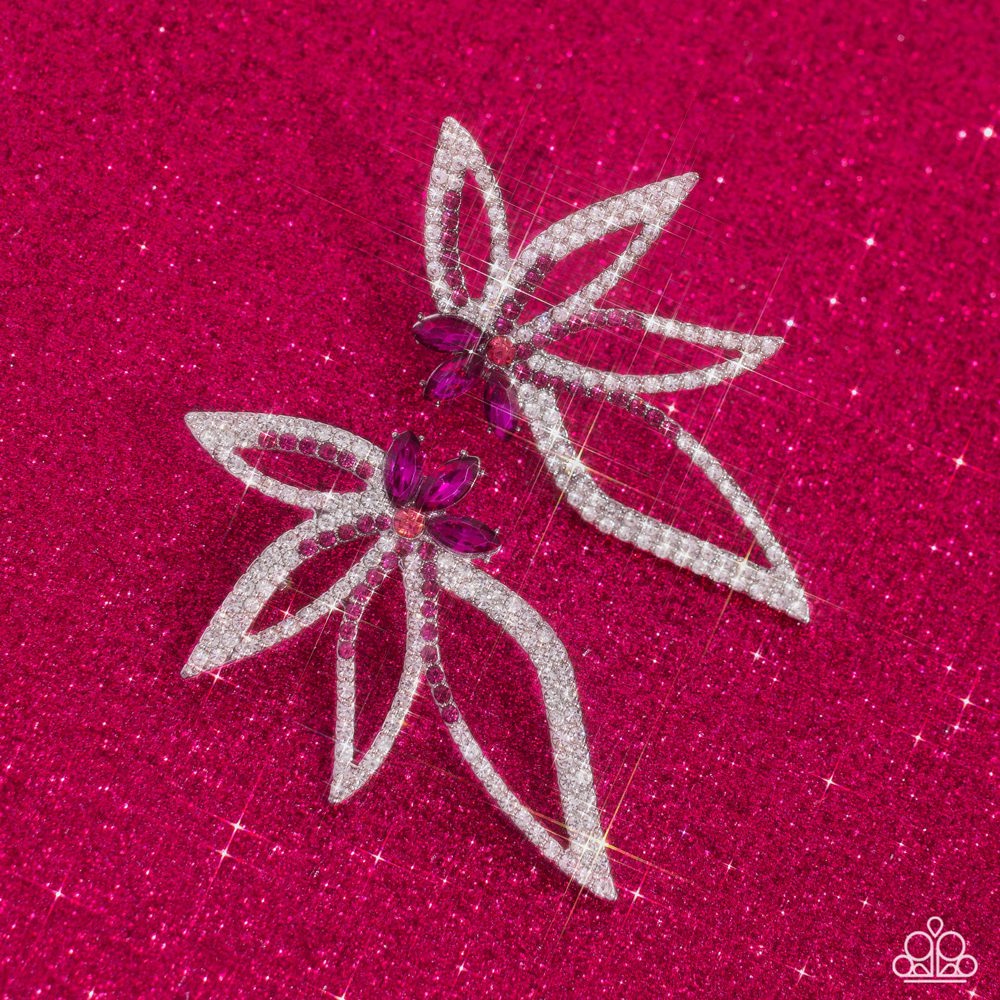 Twinkling Tulip - Pink & White Rhinestone Petals Paparazzi Earrings