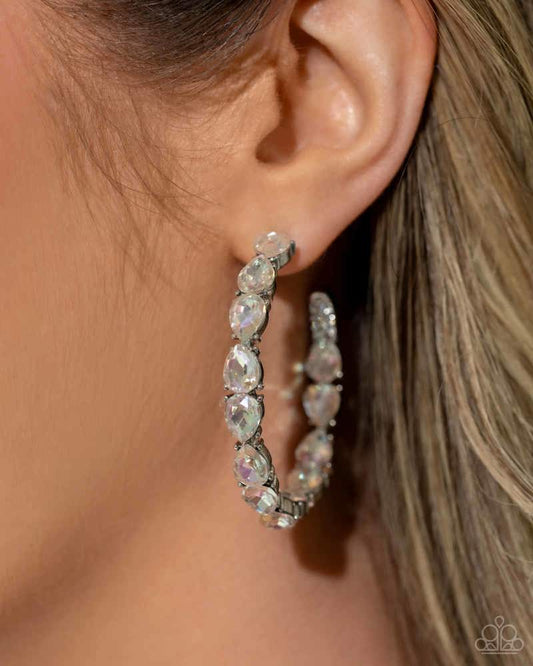 Presidential Pizzazz - White Rhinestone Encrusted Paparazzi Hoop Earrings