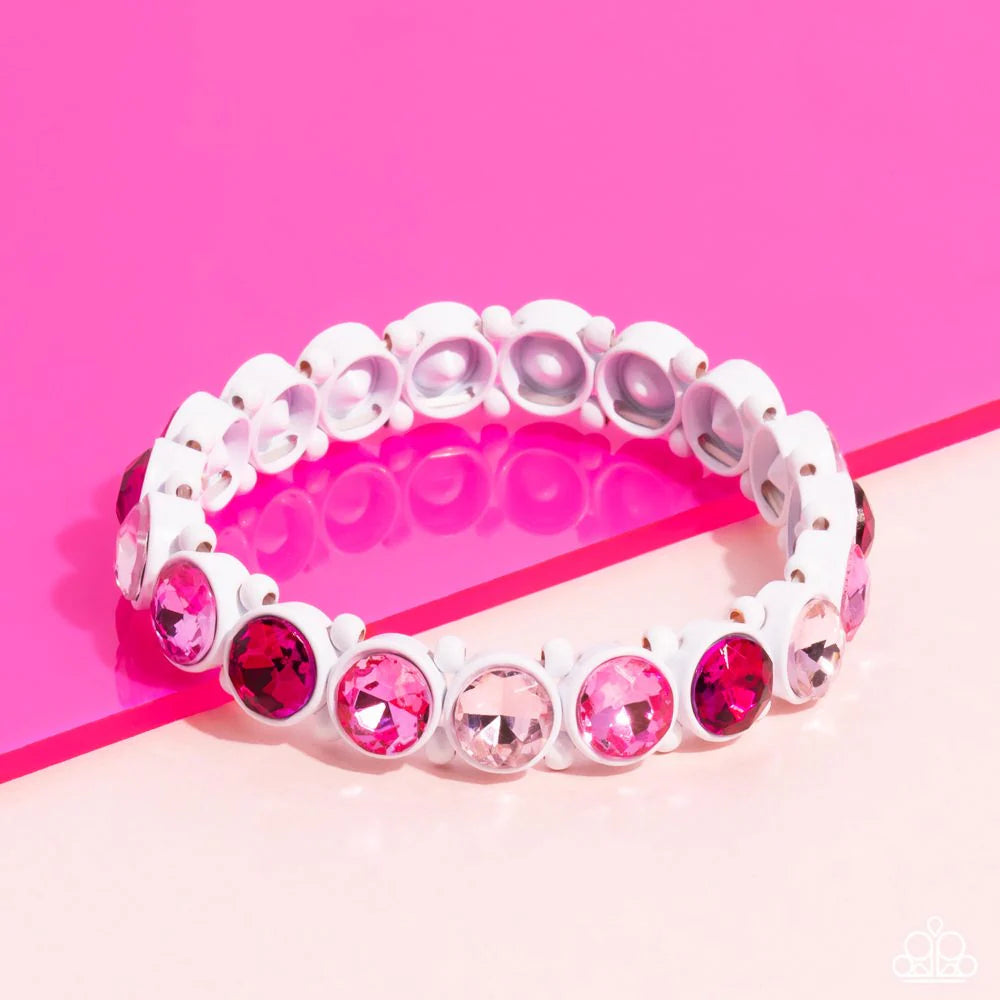 Sugar-Coated Sparkle - Pink Rhinestone Encrusted White Frames Paparazzi Stretch Bracelet