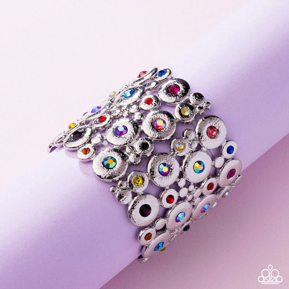 Millennial Medley - Multicolor & Iridescent Rhinestones/Silver Circle Frames Paparazzi Stretch Bracelet