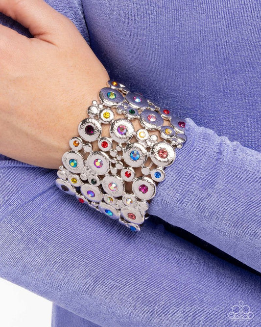 Millennial Medley - Multicolor & Iridescent Rhinestones/Silver Circle Frames Paparazzi Stretch Bracelet