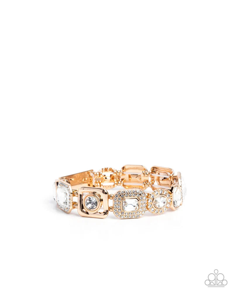 Striking Shimmer - Gold Frames & Faceted White Rhinestones Paparazzi Stretch Bracelet