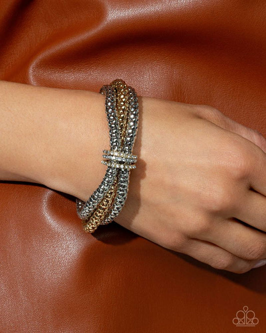 Faceted Facade - Multicolored Metal Braid-Like Bands Paparazzi Stretch Bracelet