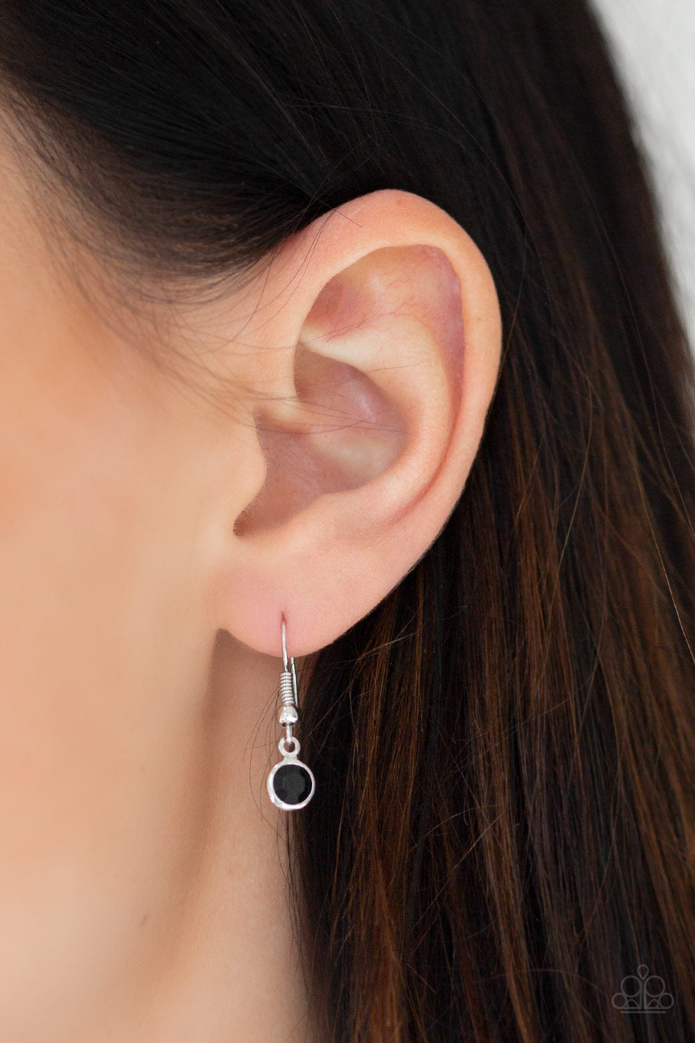 Lunar Lotus - Black Beads/Silver Floral Frame/Silver Crescent Frame Paparazzi Necklace & matching earrings