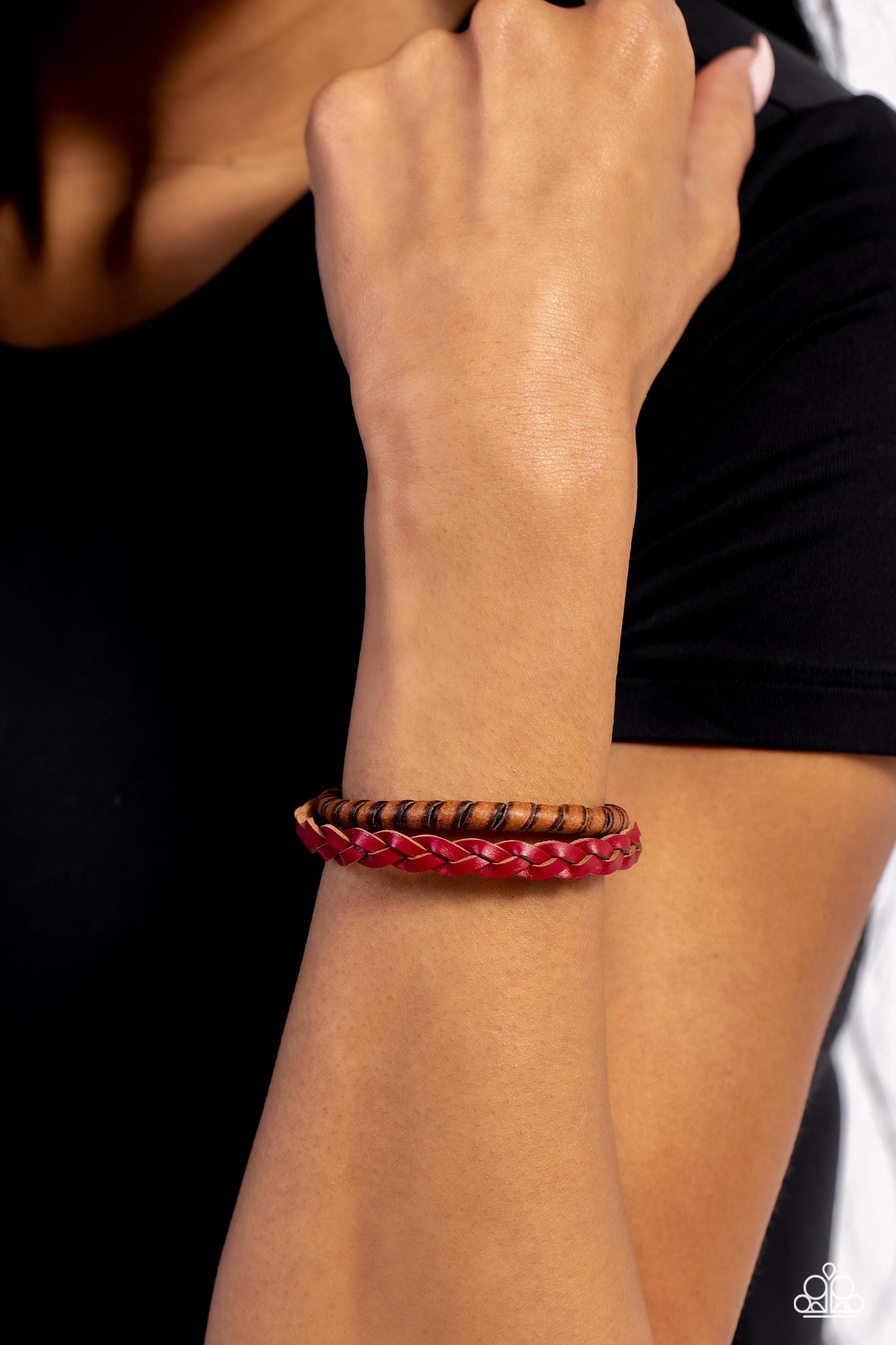 Ranch Hand - Red Braided Leather/Distressed Brown Leather Paparazzi Urban Bracelet