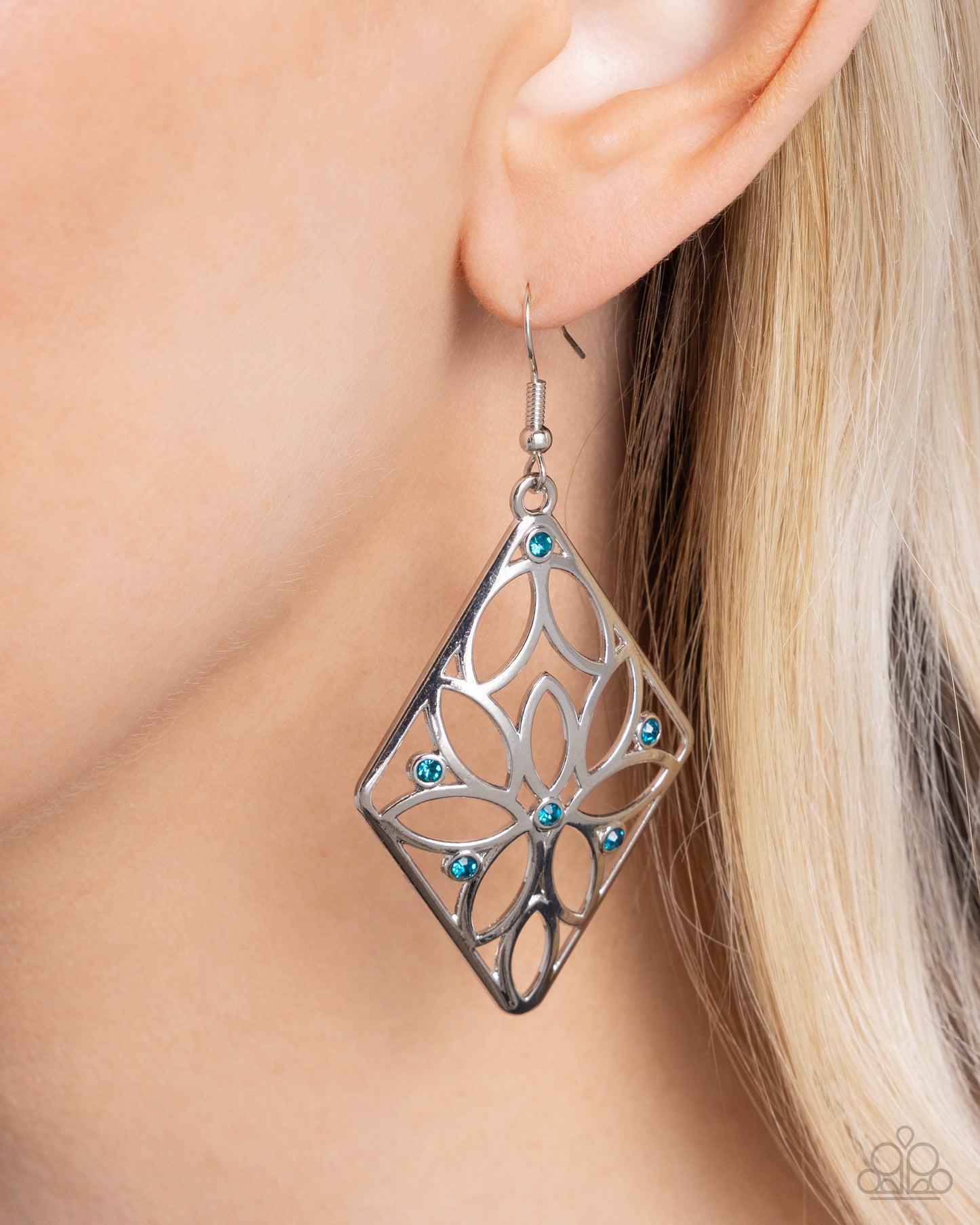 Pumped Up Posies - Blue Dainty Rhinestones/Airy Floral Frame Paparazzi Earrings