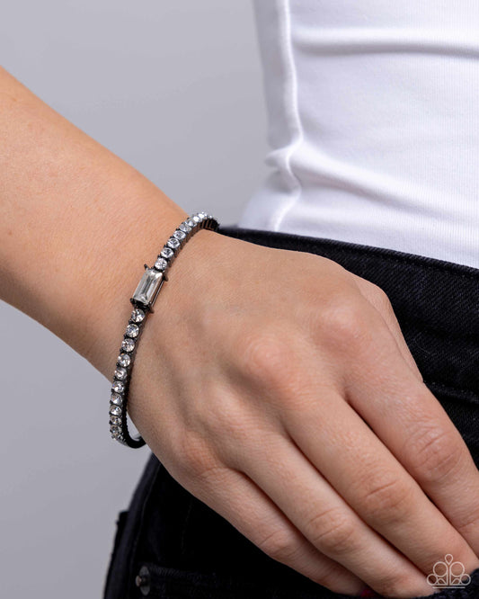 Party Crashing Couture - Gunmetal Bangle/White Rhinestones Paparazzi Bracelet