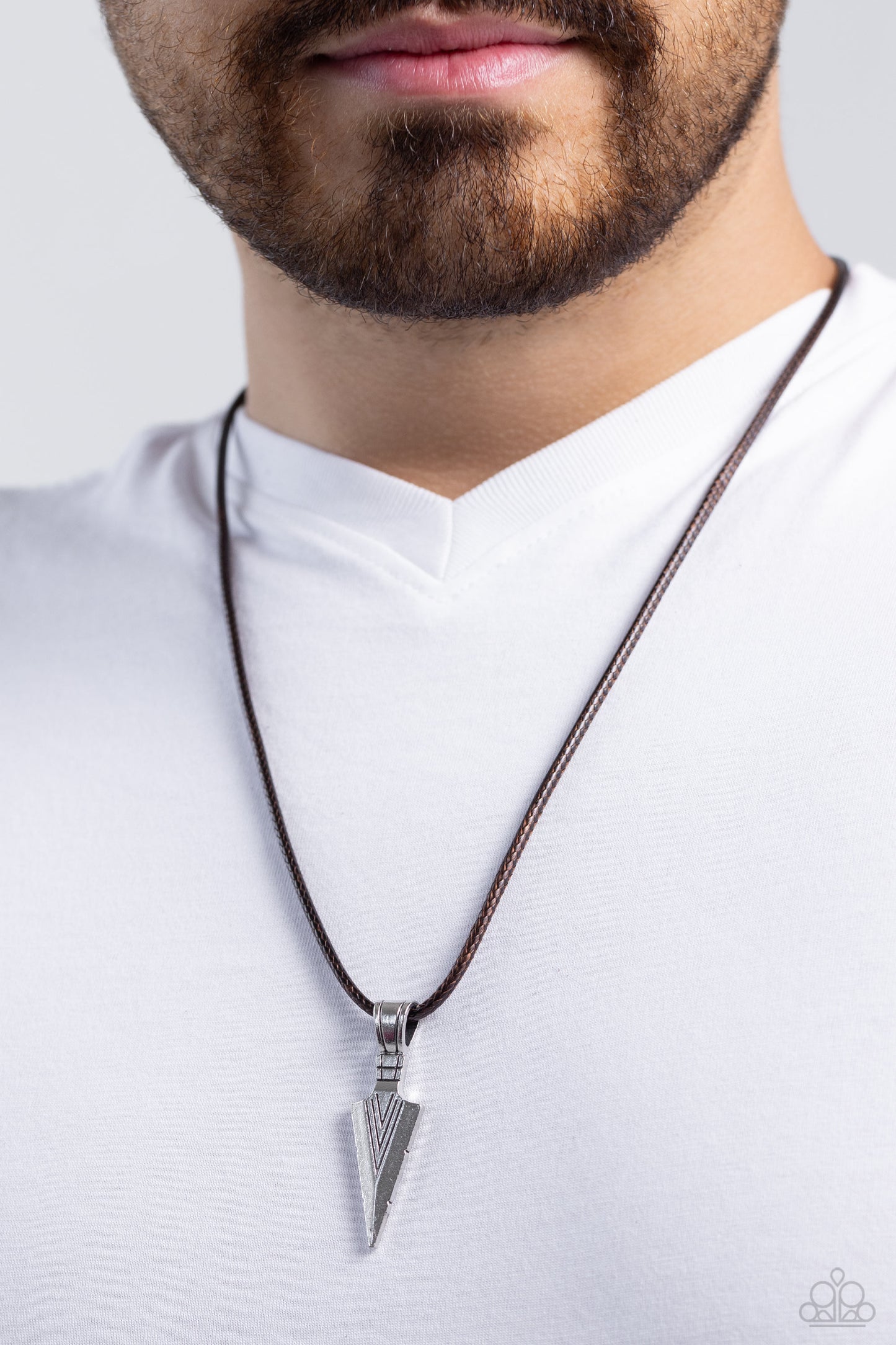 ARROWHEAD Rush - Brown Cording/Silver Arrowhead Pendant Paparazzi Men's Necklace