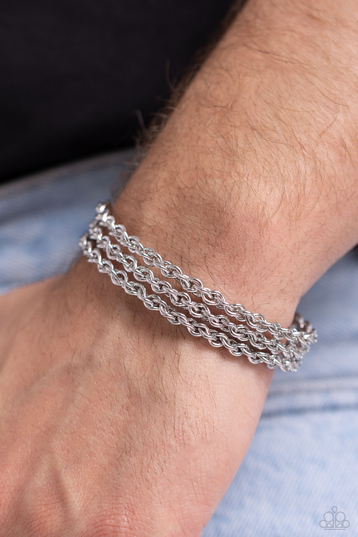 Pit Crew - Silver Twisted Chain Paparazzi Men's Cuff Bracelet