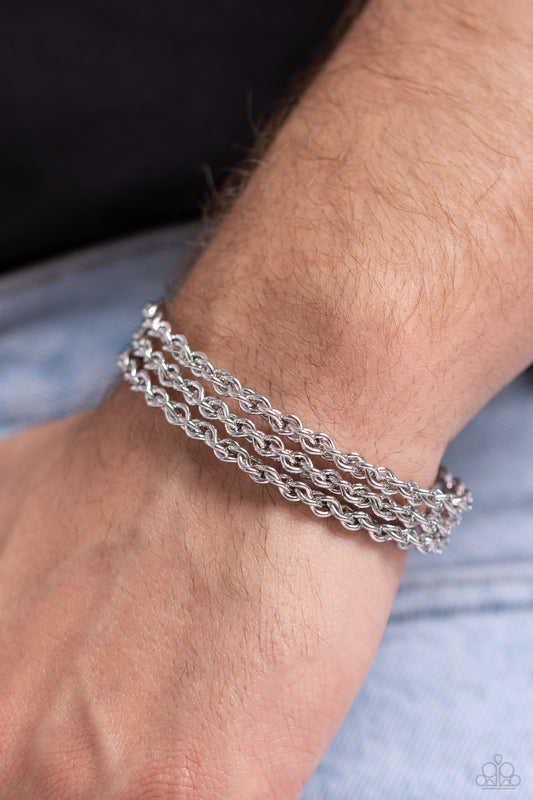 Pit Crew - Silver Twisted Chain Paparazzi Men's Cuff Bracelet