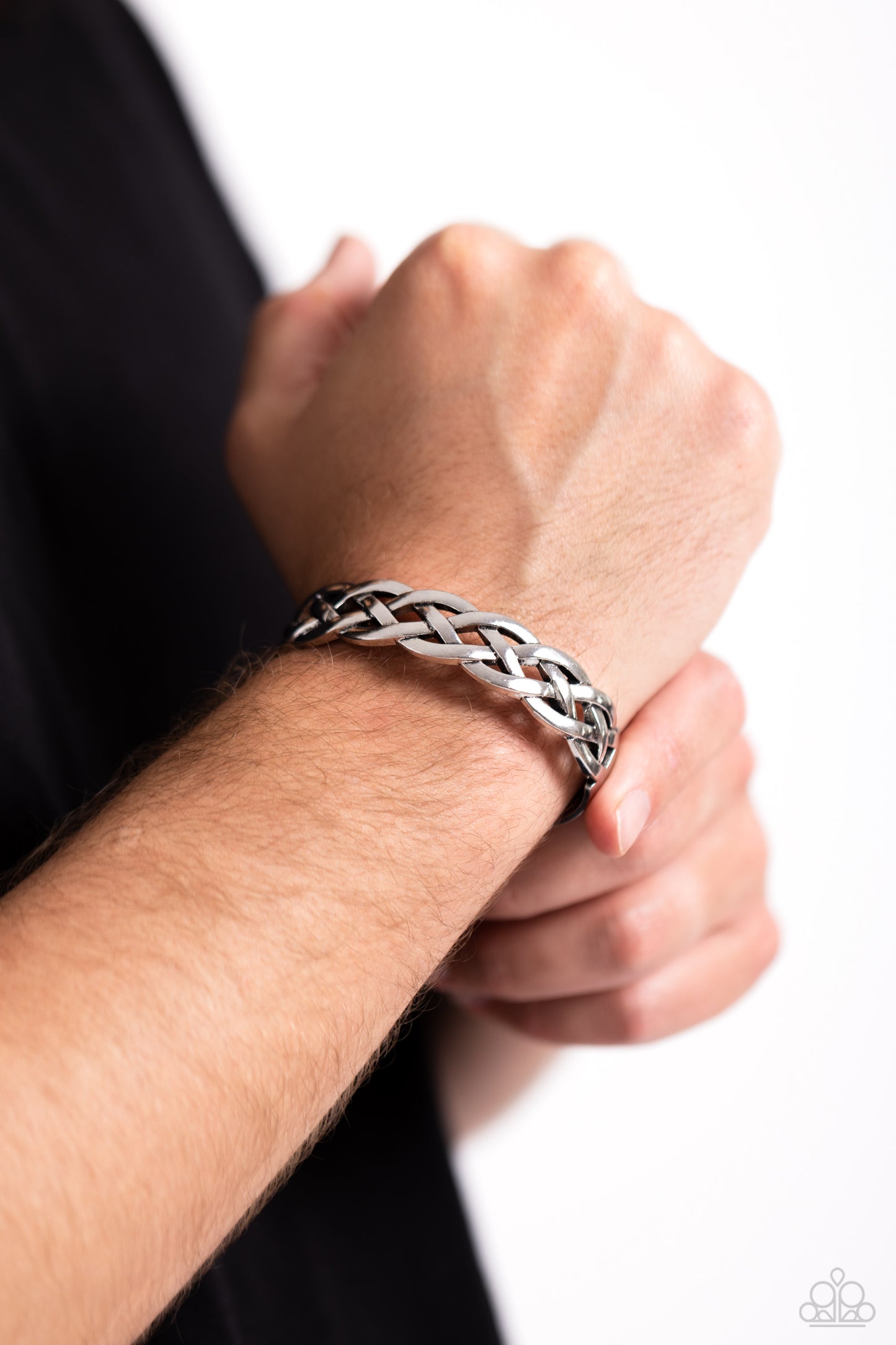 Celtic Cuff - Silver Braided Bars Paparazzi Cuff Bracelet