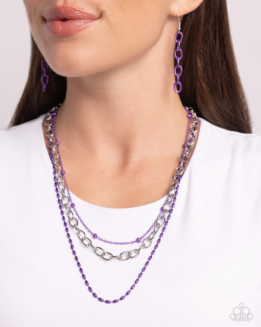 Mardi Gras Mayhem - Purple Mismatched Dainty Chains Paparazzi Necklace & matching earrings