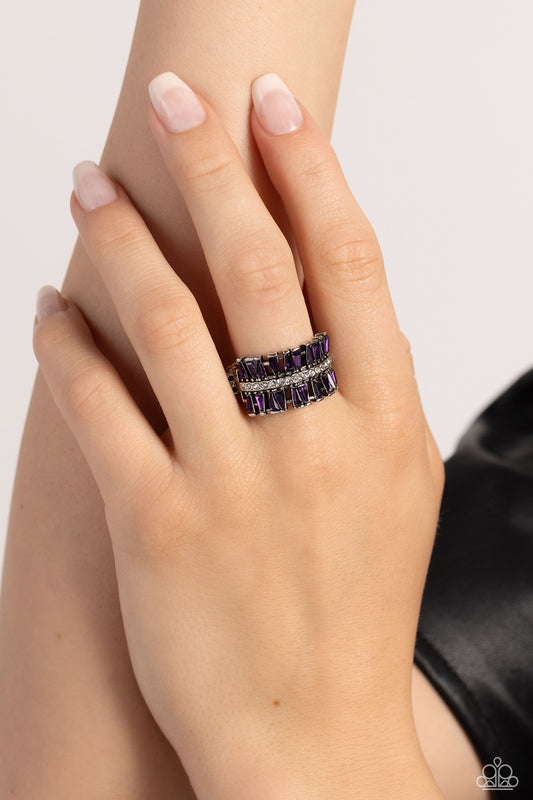 Staggering Stacks - Purple Emerald-Cut Rhinestones Paparazzi Ring