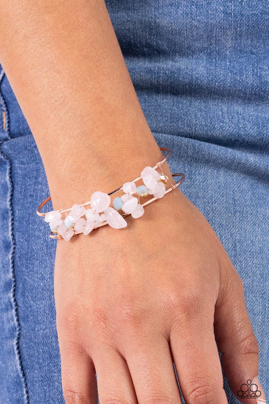 Handcrafted Headliner - Copper Cuff, Rose Quartz Stones, Blue Beaded Paparazzi Bracelet