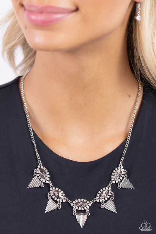 Scintillating Shimmer - Silver Textured Plates/Smoky Gems Paparazzi Necklace & matching earrings