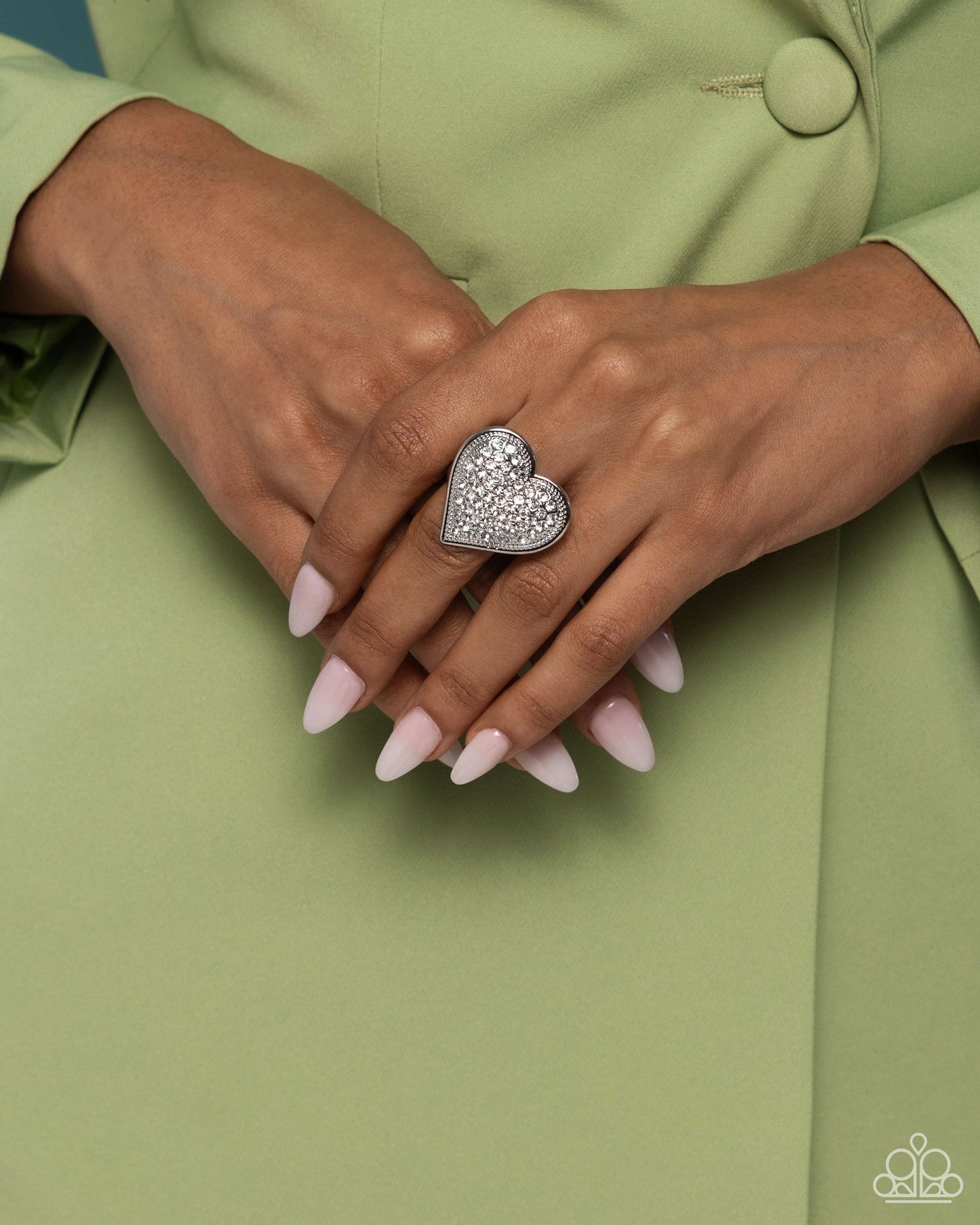 Sweet Serendipity - White Rhinestone Encrusted Heart Paparazzi Ring