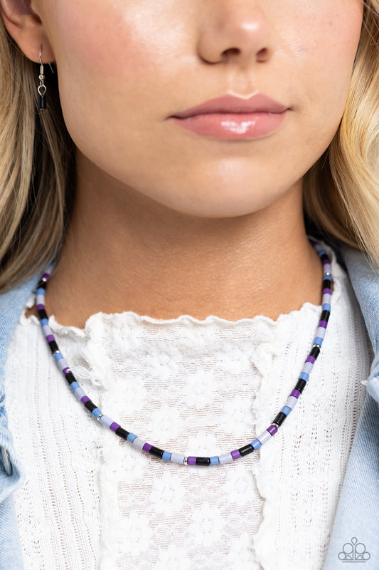 Natural Nonchalance - Black, Purple, Blue, Gray Stone Beaded Paparazzi Necklace & matching earrings