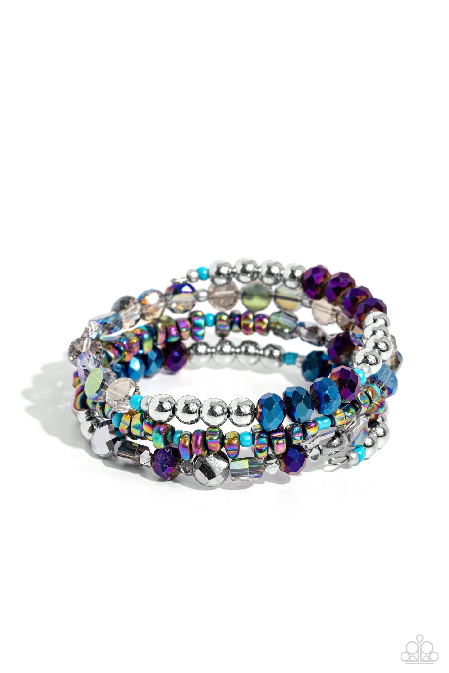 Impressive Infinity - Multi Oil Spill Pebbles/Silver Beads/Iridescent Discs Paparazzi Coil Bracelet