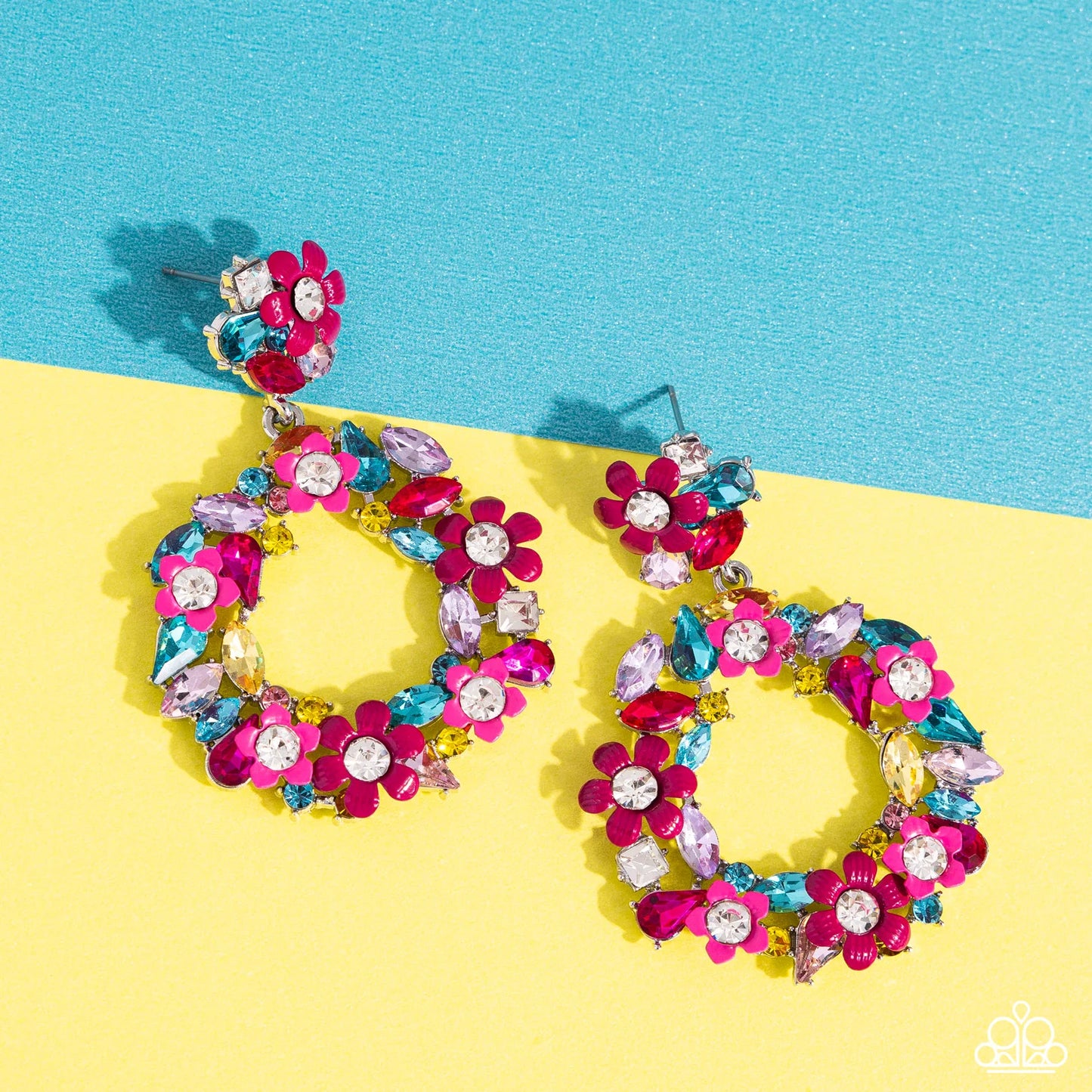 Wreathed in Wildflowers - Multi Colored Gems/Pink Flowers Paparazzi Earrings