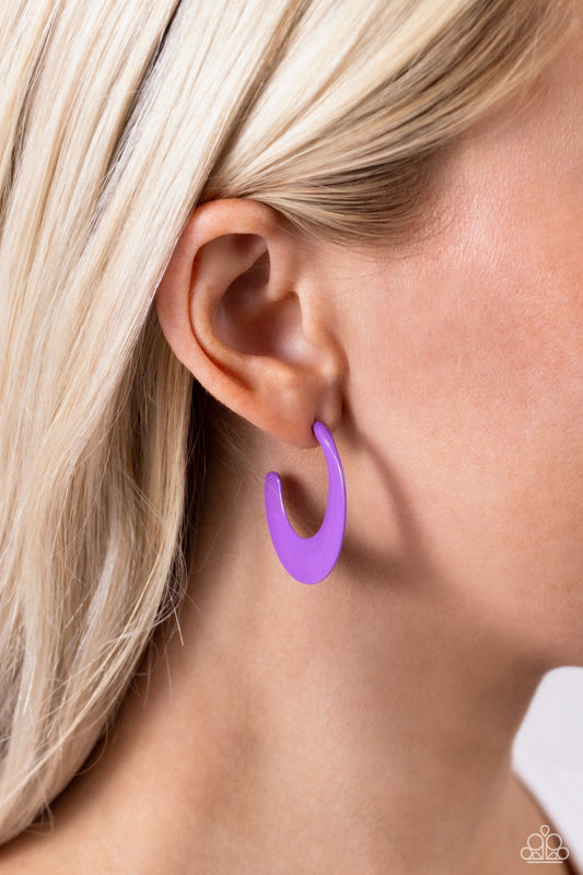 Fun-Loving Feature - Purple Painted Paparazzi Hoop Earrings