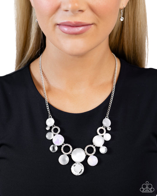 Corporate Color - White Cat's Eye Stones/Rhinestones/Gems Paparazzi Necklace & matching earrings