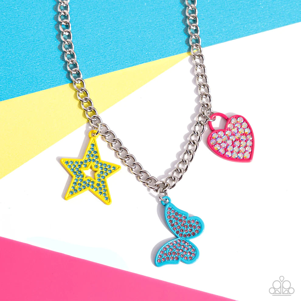 Sensational Shapes - Multi Colored Charms Paparazzi Necklace & matching earrings