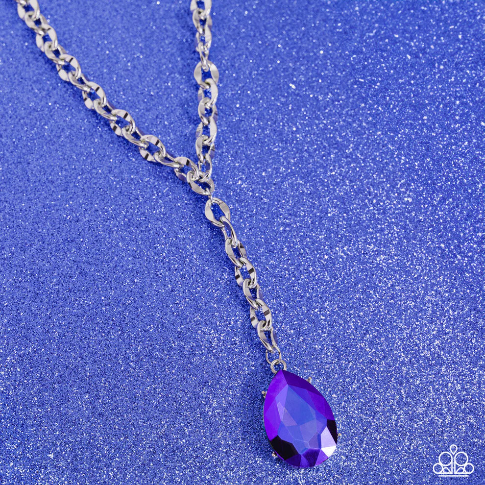 Benevolent Bling - Purple UV Teardrop Gem/Silver Ring Chain Paparazzi Necklace & matching earrings