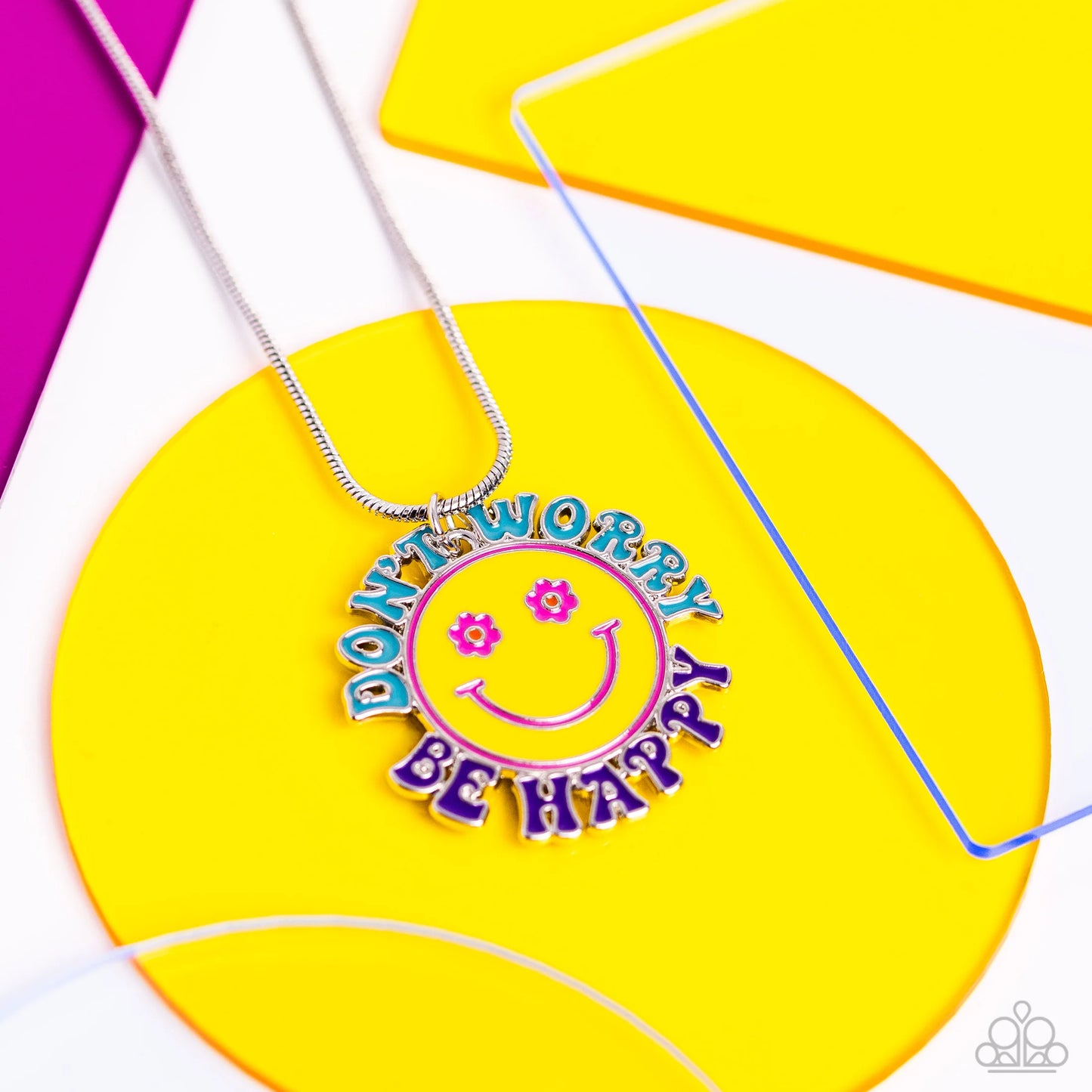 Don't Worry, Stay Happy - Multi Colored "Don't Worry Be Happy' Pendant Paparazzi Necklace & matching earrings