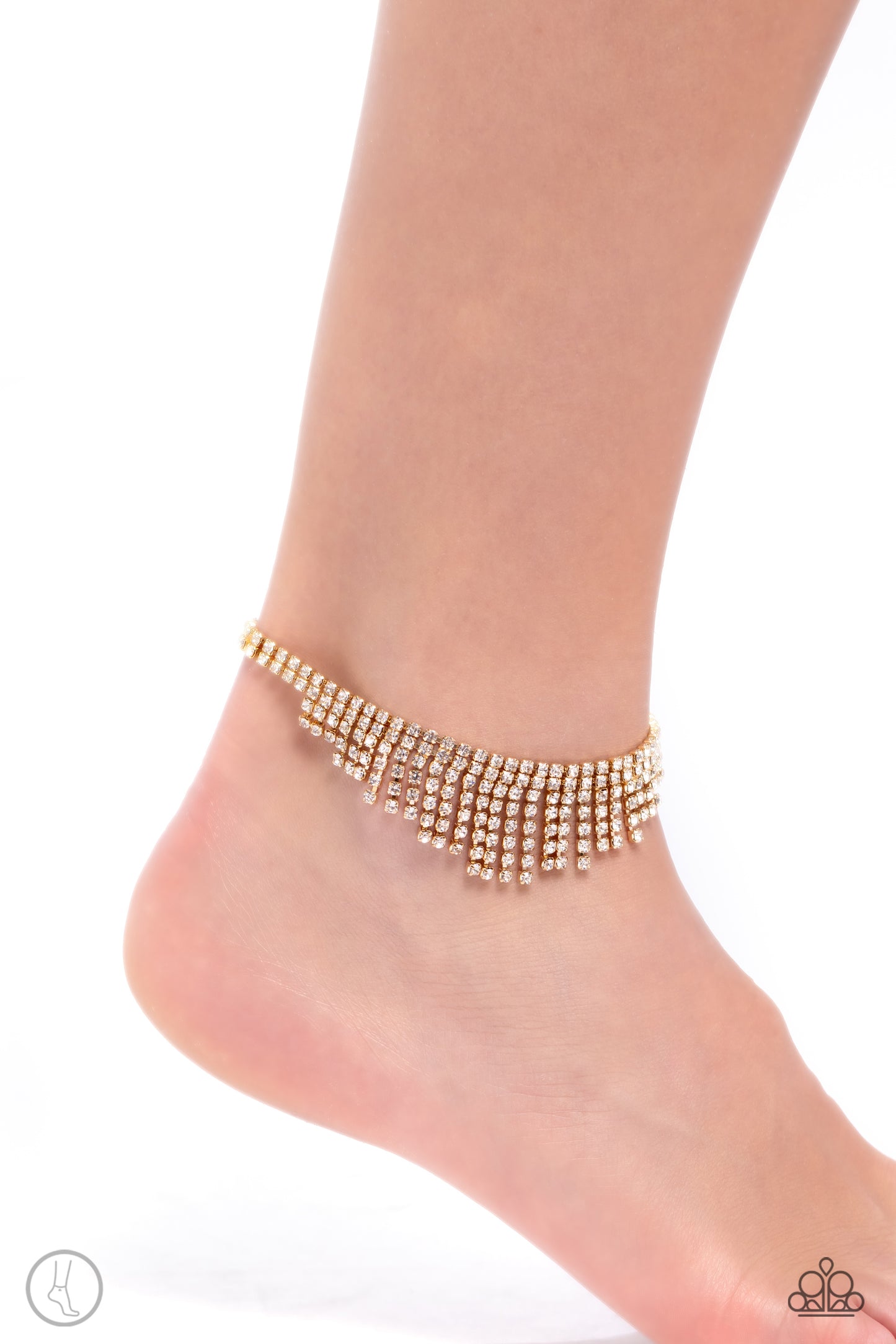 Curtain Confidence - Gold Box Chain & White Rhinestone Paparazzi Anklet