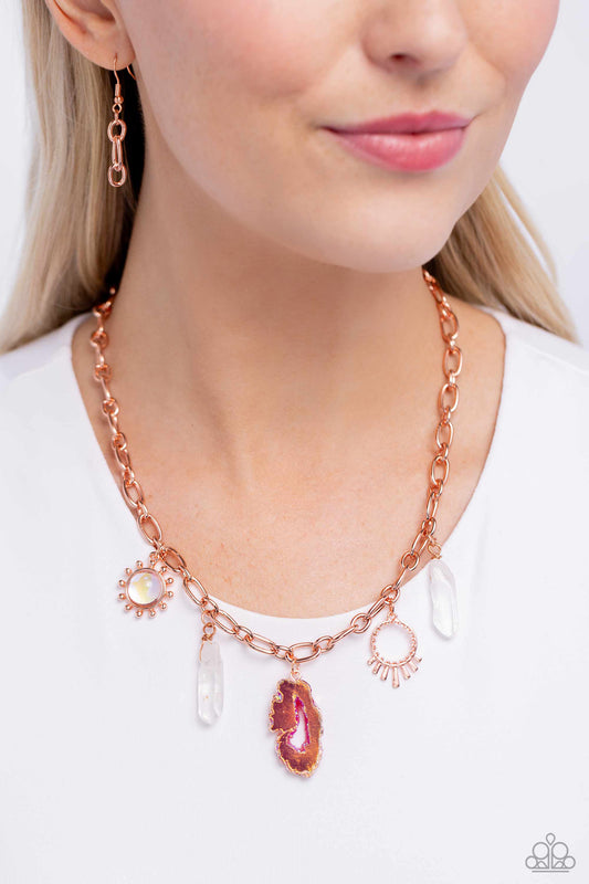 Geode Glam - Copper Paperclip Chain/Earthy Charms Paparazzi Necklace & matching earrings
