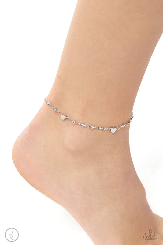 Highlighting My Heart - Silver Hearts Paparazzi Anklet