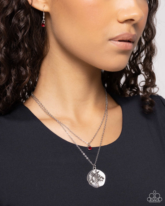 Birthstone Beauty - Red Garnet Rhinestone Pendant Paparazzi Necklace & matching earrings