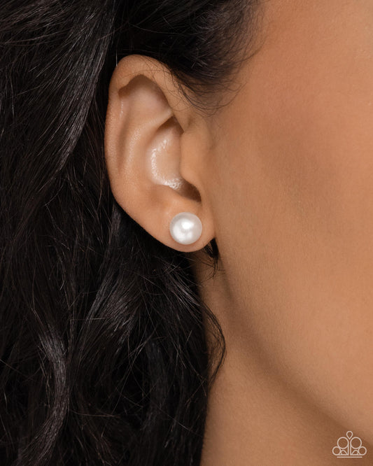 Breathtaking Birthstone - White Pearl June Birthstone Paparazzi Post Earrings
