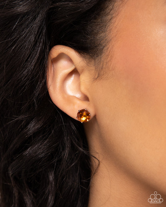 Breathtaking Birthstone - Orange/Topaz November Rhinstone Paparazzi Earrings