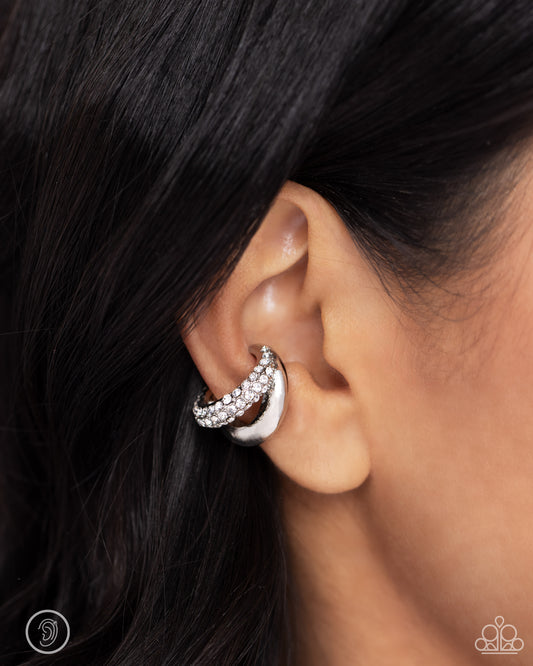 Sizzling Spotlight - White Rhinestone Embossed Paparazzi Ear Cuff Earrings