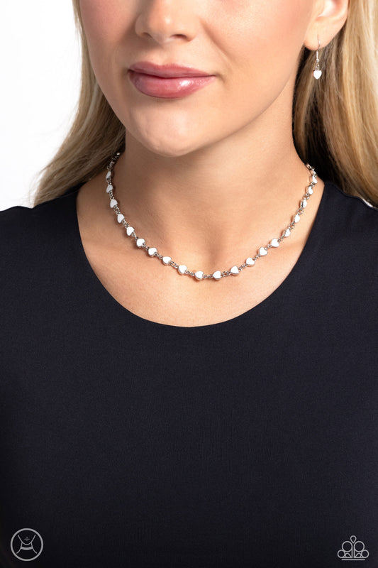 Dancing Dalliance - White Heart Choker Paparazzi Necklace & matching earrings