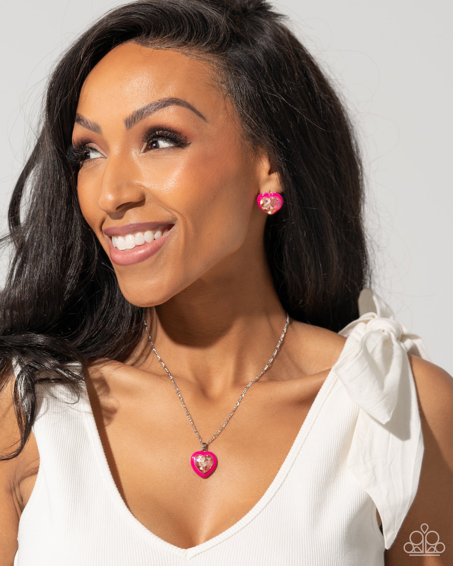 Heartfelt Haute - Pink Frame & Oversized UV Heart Gem Paparazzi Earrings