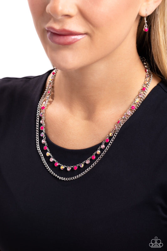 Delicate Dame - Pink Rhinestones/Pink Beaded Paparazzi Necklace & matching earrings