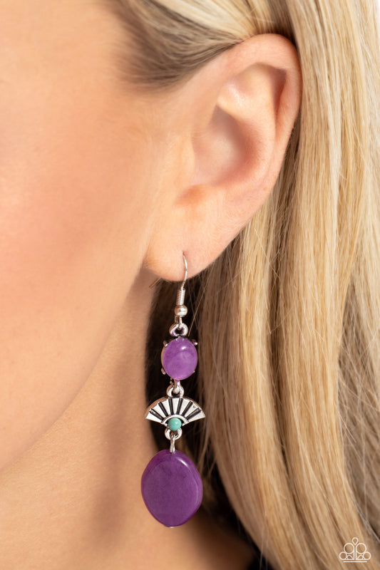 Creative Cascade - Purple Stones/Silver Fan Paparazzi Earrings