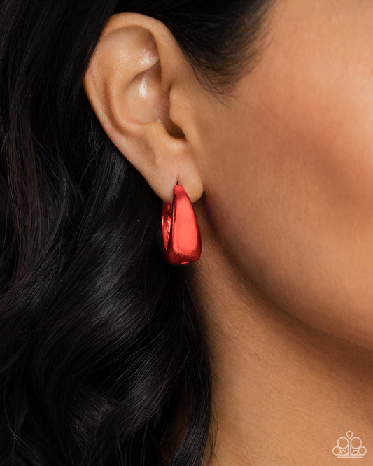 Colorful Curiosity - Red Thick Hinge Hoop Paparazzi Earrings