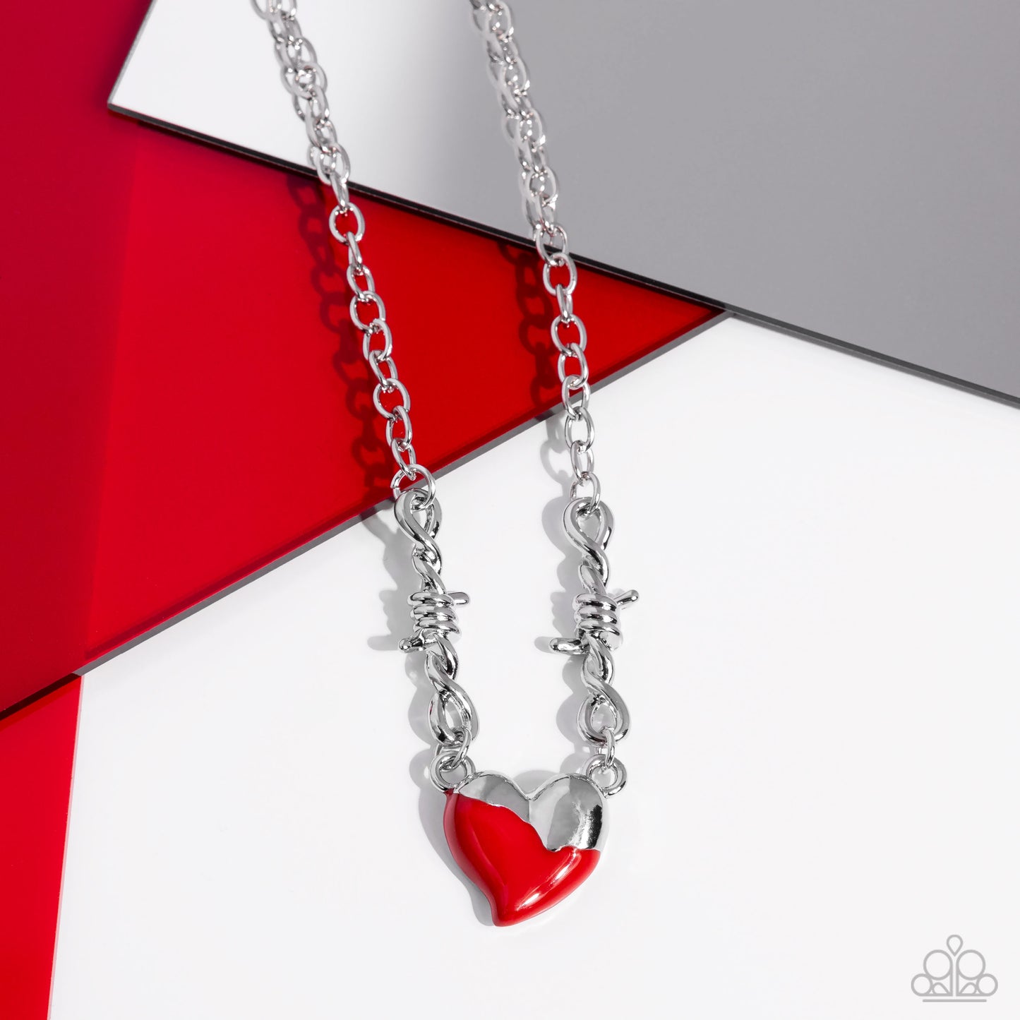 Trendy Tribute - Red Paint Dipped Silver Heart Pendant Paparazzi Necklace & matching earrings
