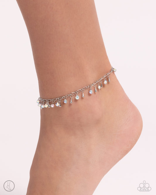 Sprinkled Selection - Multi Iridescent Rhinestones & Silver Teardrop Beaded Paparazzi Anklet