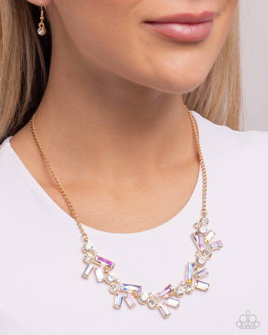 Serene Statement - Gold Chain/Iridescent UV Gems Paparazzi Necklace & matching earrings