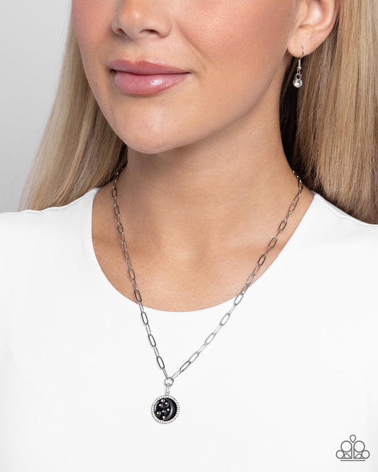 Lunar Liaison - Black Disc/Iridescent Stars/Silver Moon Pendant Paparazzi Necklace & matching earrings