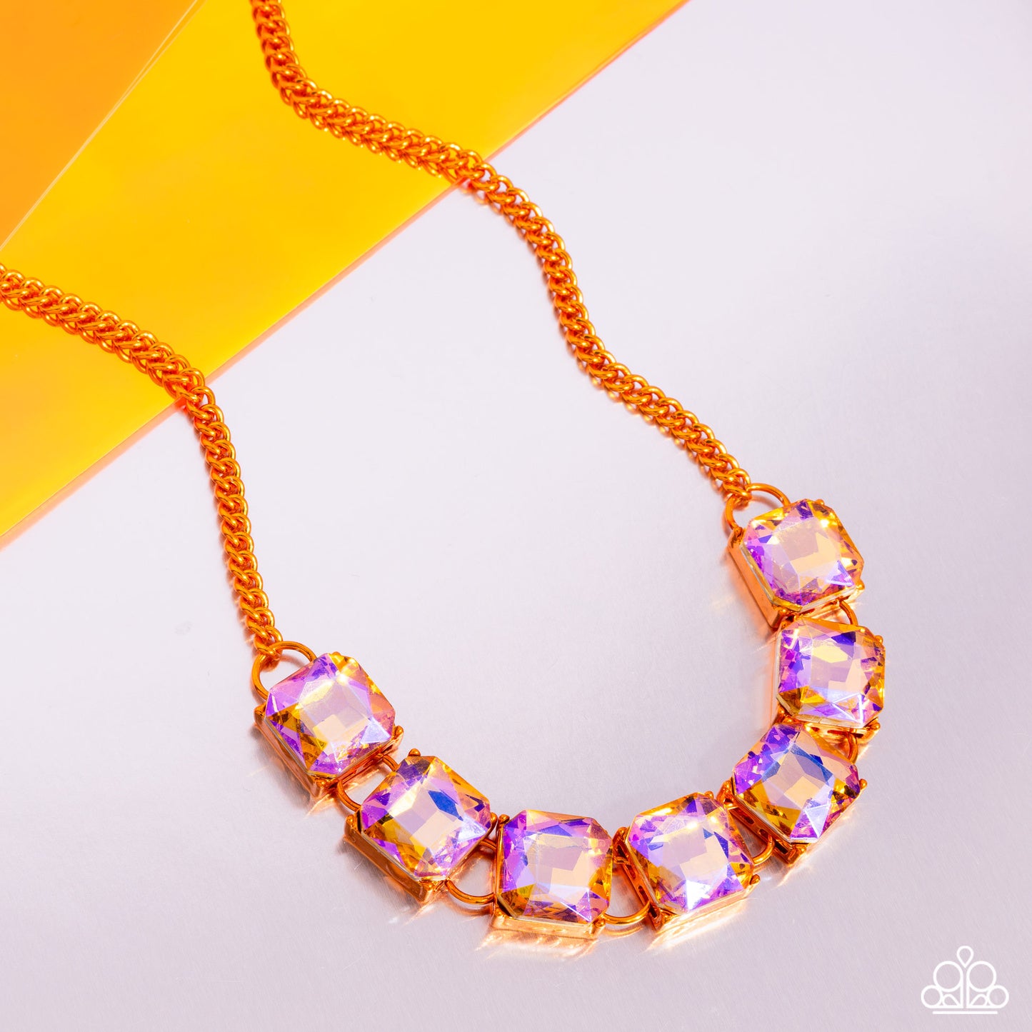 I SQUARE to Secrecy - Orange Chain/UV Orange Gems Paparazzi Necklace & matching earrings