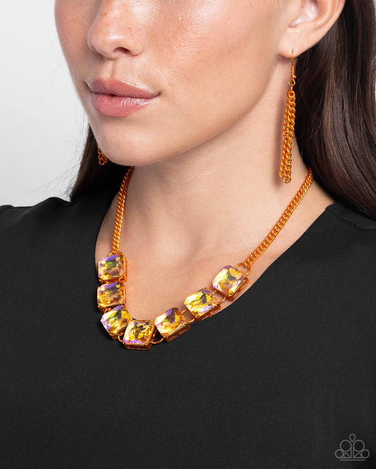 I SQUARE to Secrecy - Orange Chain/UV Orange Gems Paparazzi Necklace & matching earrings