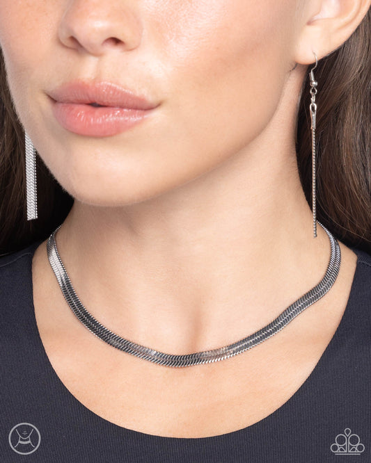 Musings Moment - Silver Herringbone Chain Paparazzi Choker Necklace & matching earrings
