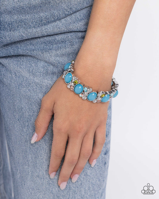Presidential Perfection - Multi Colored Teardrop Gems & Blue Opal Resin Paparazzi Stretch Bracelet
