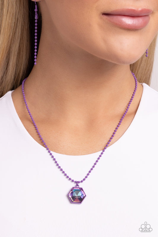 Sprinkle of Simplicity - Purple Ball Chain/Multicolored Gem Pendant Paparazzi Necklace & matching earrings