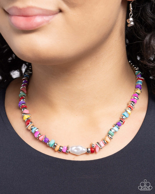Seasonal Socialite - Multi Colored Stones/Silver Beads/Baroque Pearl Paparazzi Necklace & matching earrings